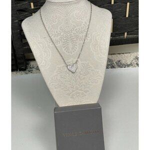 Vince Camuto Silver-Tone Pave Crystal Heart Pendant Necklace